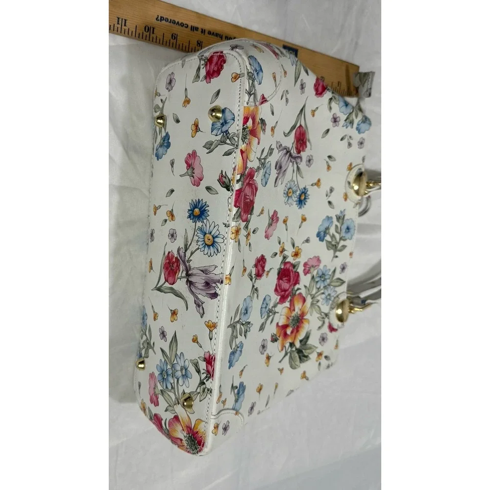 Borse In Pelle Genuine Leather Floral Print  Women's Purse Made‎ In Italy NEW